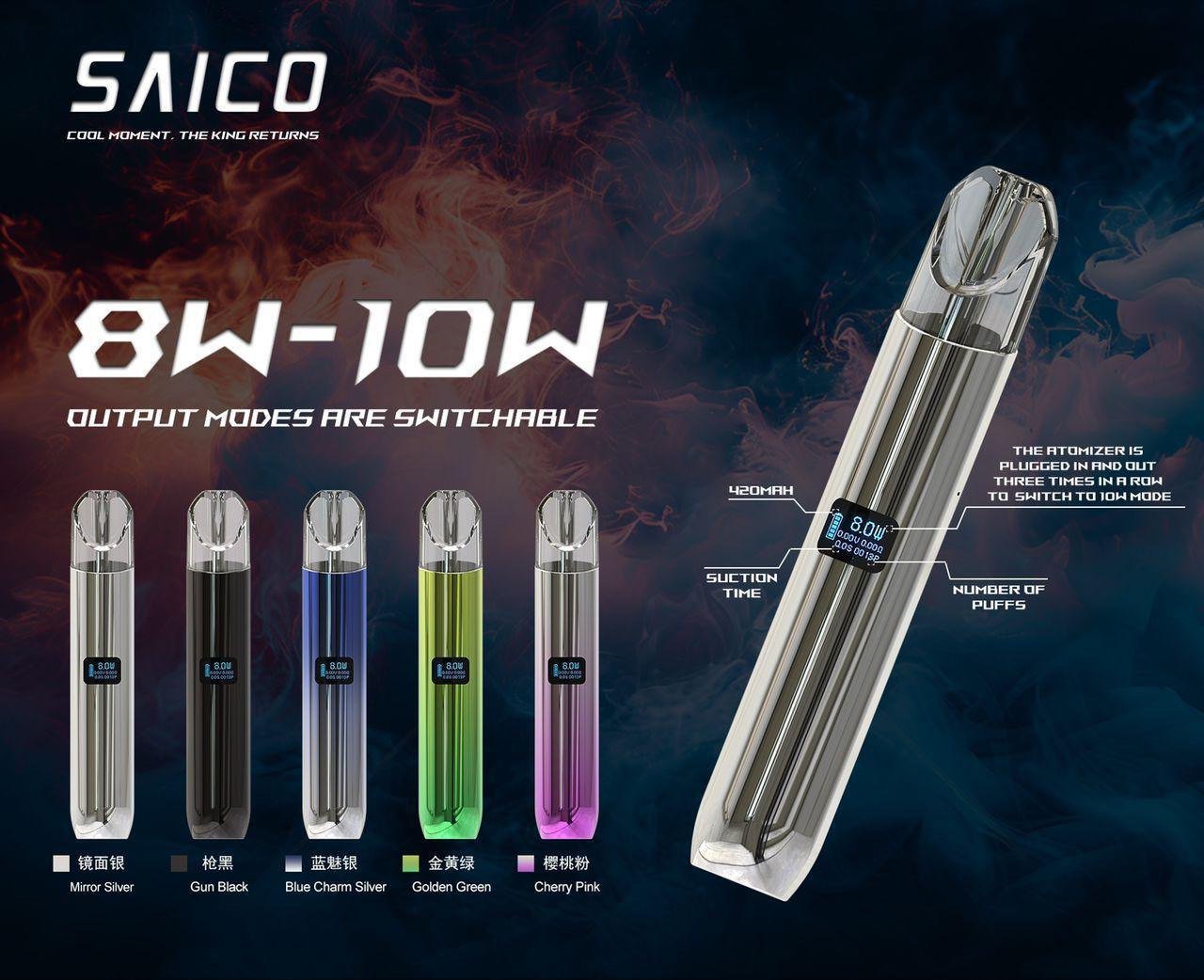 SAICO 1.0 Electronic Cigarette Host Standalone【Display | Zinc Alloy | 420mAh | 8W–10W Output】